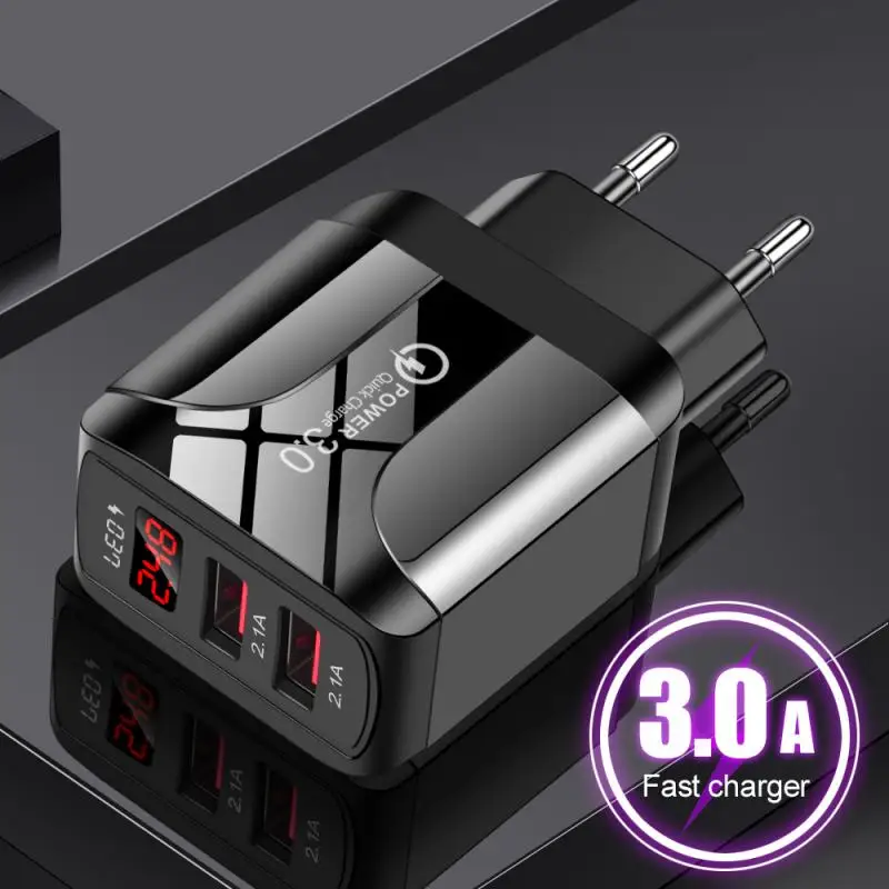 USB Charger QC 3.0 2 Port Digital Display Fast Phone Charge Wall Adapter For iPhone AirPods iPad Huawei Xiaomi Samsung |