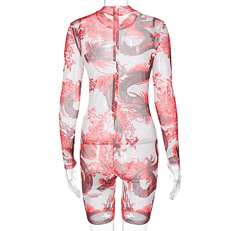 

See-through mesh slim sports jumpsuit Women Long Sleeve Casual Jumpsuits