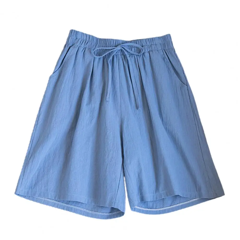 

Summer Shorts Women Casual High Waist Shorts 4 Colors Pockets Solid Color Drawstring Leisure Loose Straight Leg Shorts Women