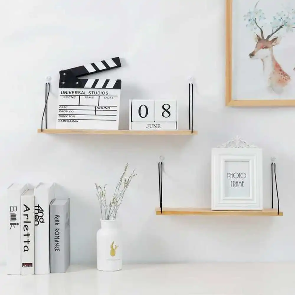 Деревянная настенная полка железная перегородка спальня телевизор для хранения