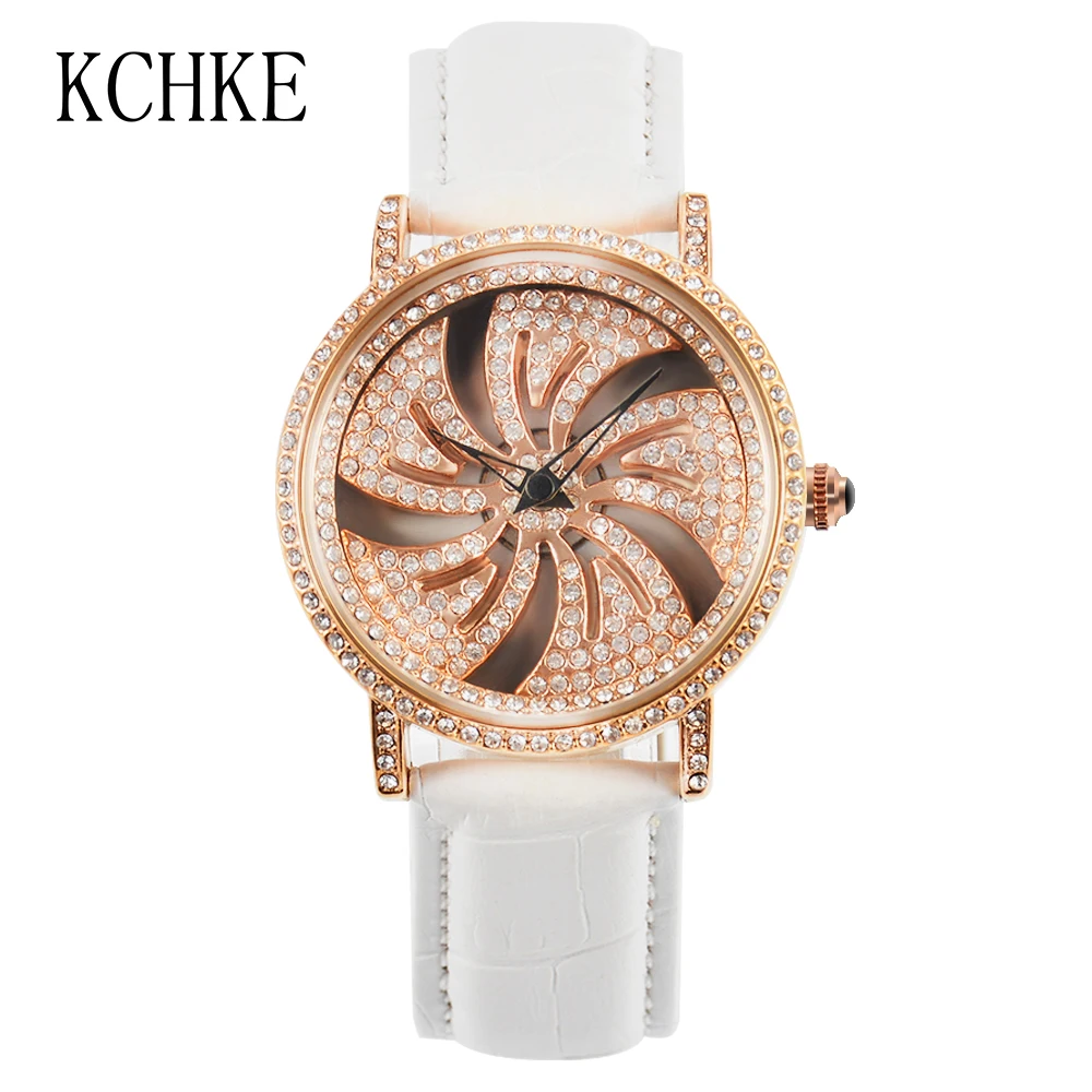 Часы KCHKE Женские Аналоговые кварцевые люксовые брендовые золотистые квадратные