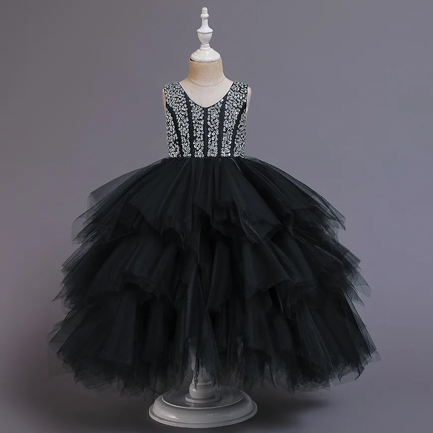 

New children's dress model show girls high end mesh dress piano performance dress little host flower girl Princess Dress