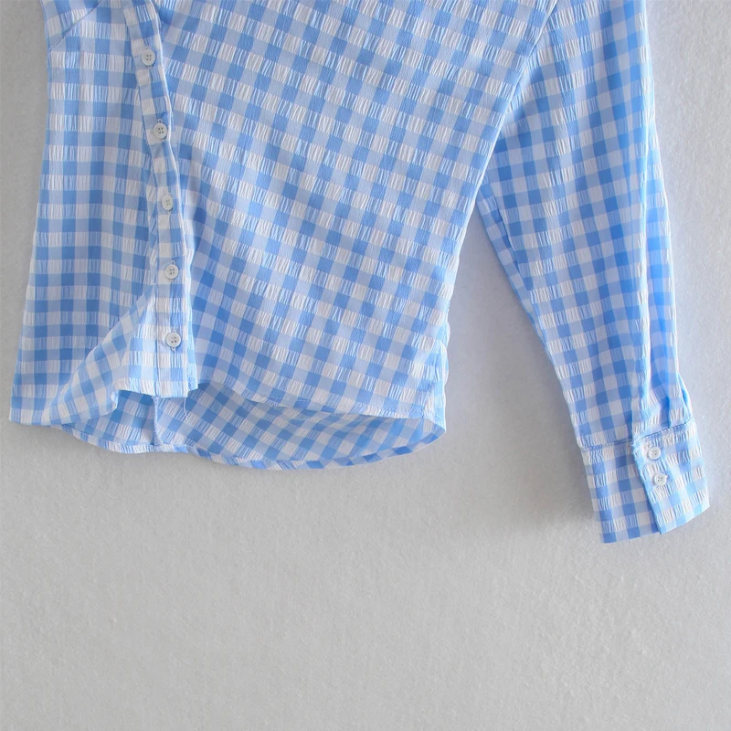 

2021 Spring Summer Women's Korean Fashion Casual Single Sleeve Slim Shirt Plaid Woman Shirts