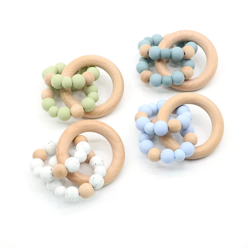

Baby Nursing Bracelets Silicone Beads Teether Teething Wood Rattles Toys Baby Safety Teether Appease Toys Gift For Newborn