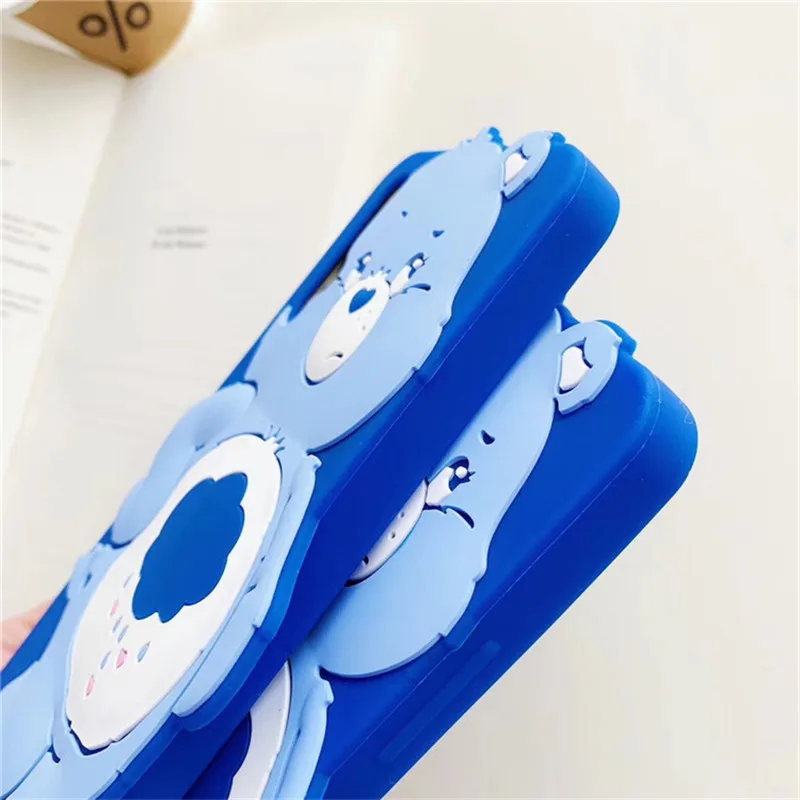 

Cartoon Blue Bear Silicone Soft Phone Case For iPhone 7 8 Plus 2020 SE X XR XS Max 11 11Pro Max 12 12Pro Max Pro Mini Case Strap