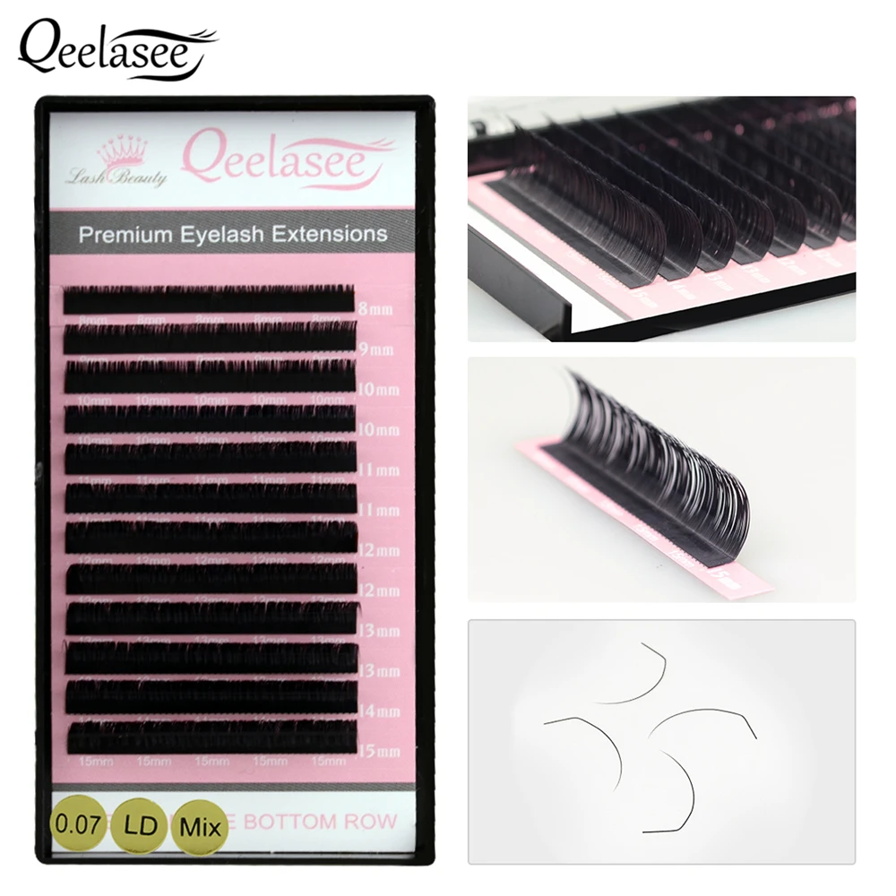 Qeelasee 4 лотка L/L+/LC/LD curl накладные ресницы для наращивания норки черный материал 8-15 мм смешанный лоток L локон накладные ресницы