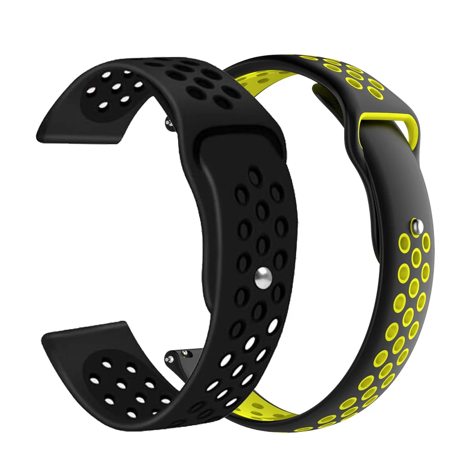 2 шт./упак. силиконовые ремешки для часов Ремешок для Huami Amazfit Bip наручный ремешок для часов для amazfit pace stratos 2s GTS GTR 42/47 мм браслет - Цвет: black-blackyellow