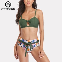 attraco women bikini swimsuit high waisted flora cutel two piece adjustable swimwear bathing suits