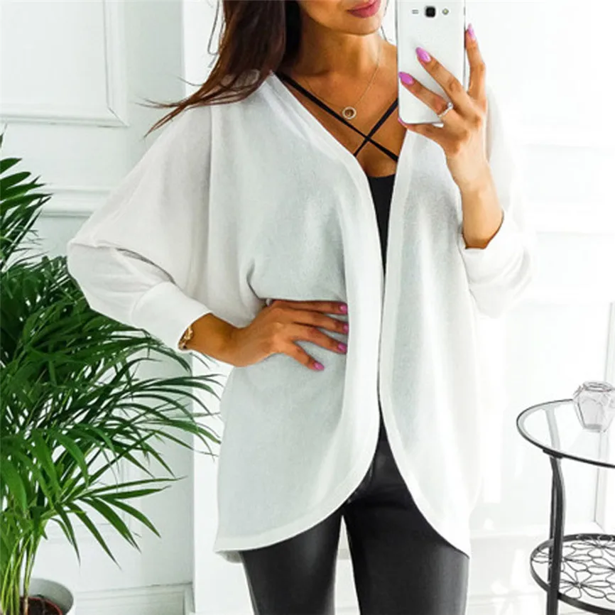 Женские куртки весна осень белые пальто вязаный кардиган женский свитер