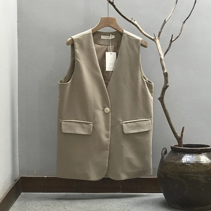 

COZOK 2021 Spring Solid Color One Button V-neck Temperament Shows Thin Commuter Fashion Waistcoat Female 2912