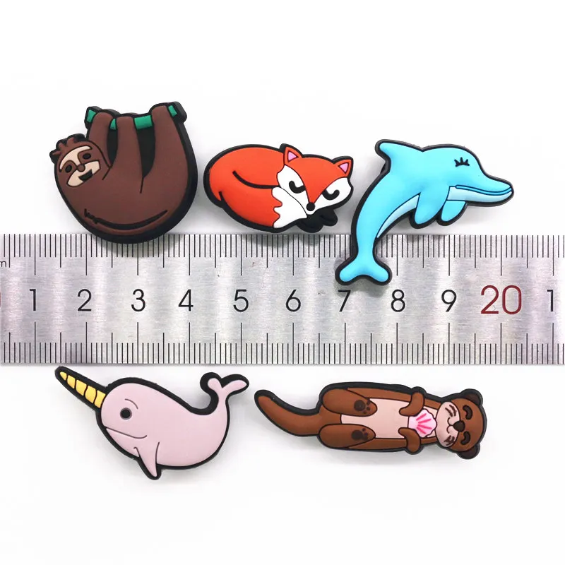 Original 1pcs Animals PVC Shoe Charms Dolphin Narwhal Fox Shoes Accessories Croc Charms JIBZ Shoe Decoration for Girls Kids Gift