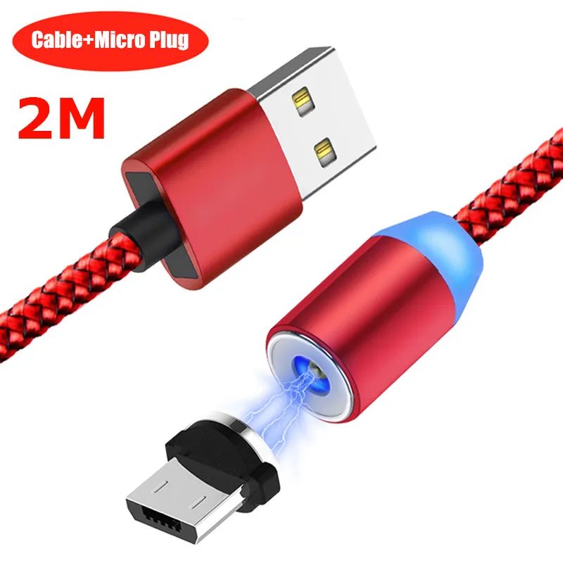 2M Red Micro Cable Магнитный кабель Micro USB NiSi 1 м 2 м для Xiaomi samsung Galaxy Note6/5/4/3/J3/J5/J7/A3/A5/A7 LG светодиодный магнитный кабель для быстрой зарядки - Цвет: 2M Red Micro Cable