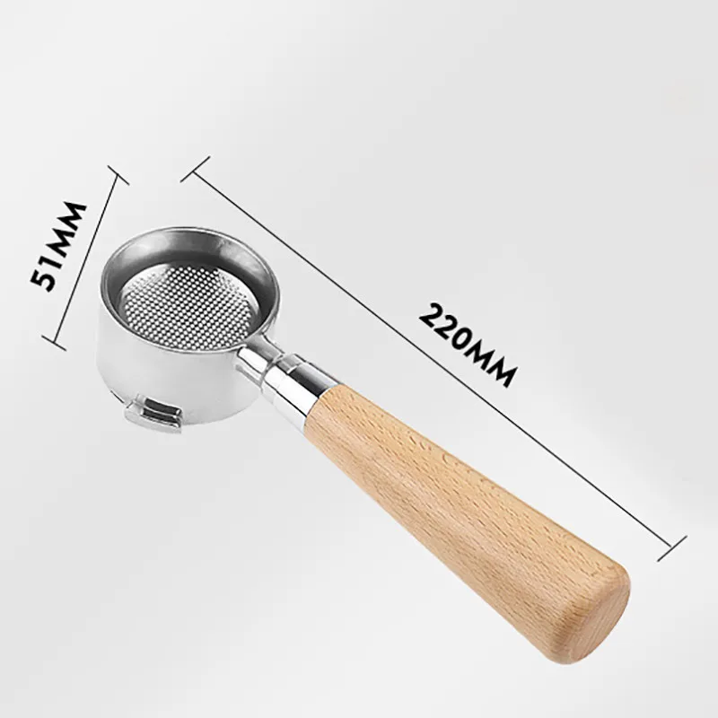 

Wood Handle Coffee Bottomless Portafilter for Delonghi Coffee Filter 51MM Replacement Filter Basket Resuable Coffee Accessories