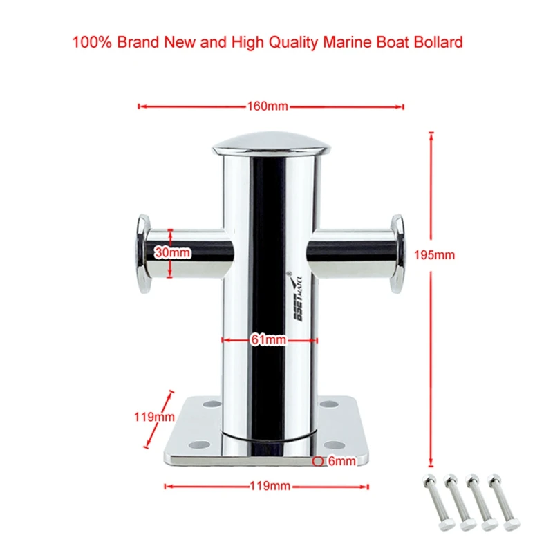 

BSET MATEL Stainless Steel 316 Heavy Duty Boat Mooring Cleat Single Cross Bit Bollard with Base Plate Boat Accessories