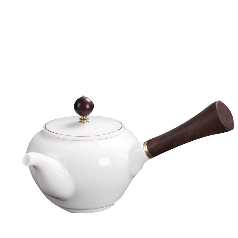 

White Jade Porcelain Teapot Ceramic Whiteware Side Handle Pot Tea Making Device Single Teapot Tea Kettle Tea Set Siteel