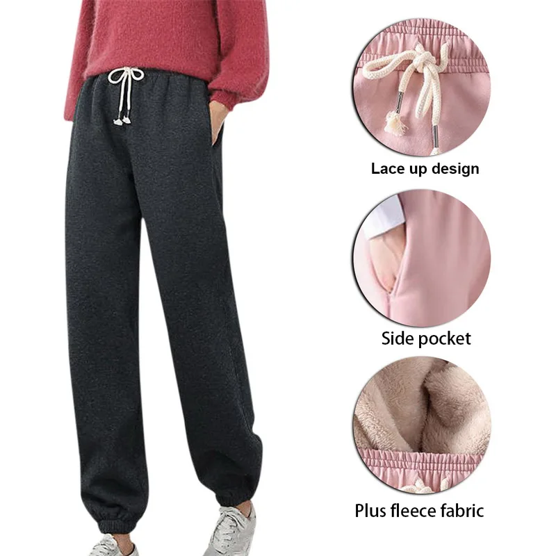 

2021 Winter Women Gym Sweatpants Workout Fleece Trousers Solid Thick Warm Winter Female Sport Pants Running Pantalones Mujer