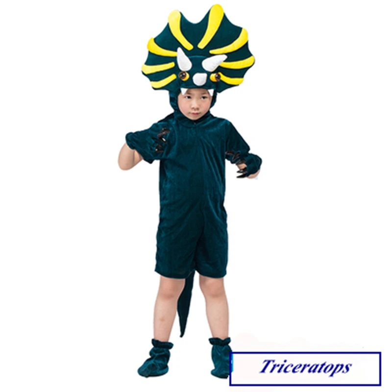 

New Triceratops Jumpsuit with Gloves Foot Cover Kids Dinosaur Cosplay Costumes T-Rex Costume Halloween Role Play for Kids