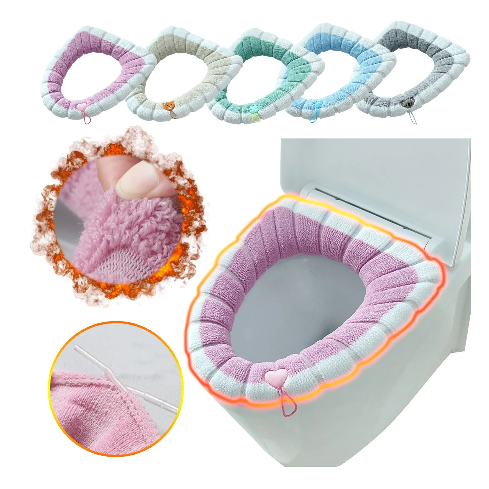 

Bathroom Soft Toilet Seat Cover Pads Easy Installation Cushion Lid Covers Bathroom Soft Thicker Warmer Cloth Toilet Seat Cover