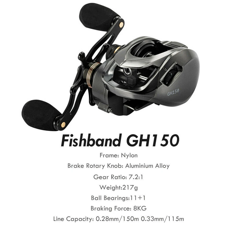 

Fishing Reel GH100 GH150 7.2:1 Carp Baitcast Casting Fishing Reels Gear Ratio 12+1BB Fresh/Saltwater Magnetic Brake System Ultra