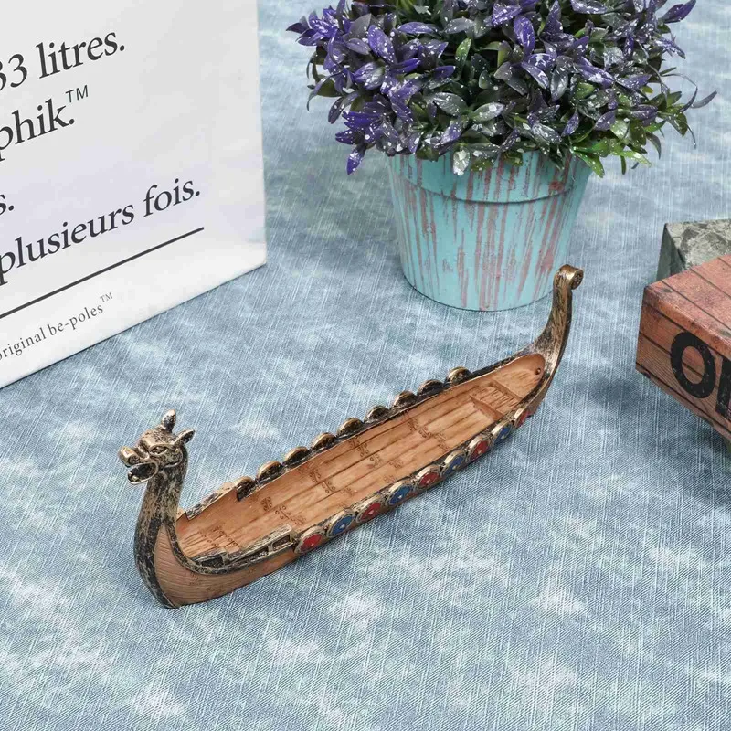 

Retro Incense Burner Dragon Boat Incense Stick Holder Traditional Chinese Design Hand Carved Carving Censer Ornaments Home Decor