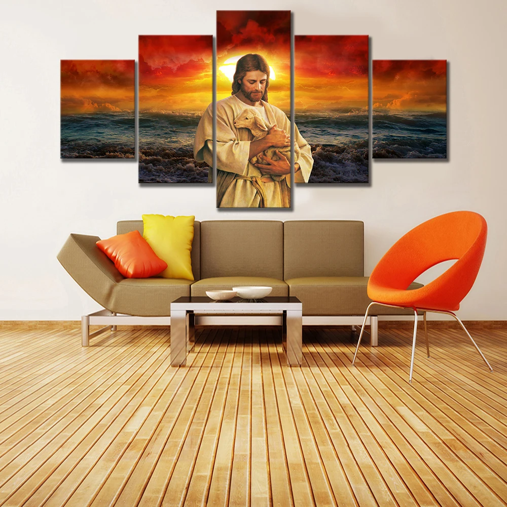 

5 Piece Canvas Wall Art Religious Jesus Poster Living Room Decoration Bedroom Modern Image Dining-room Wall Painting