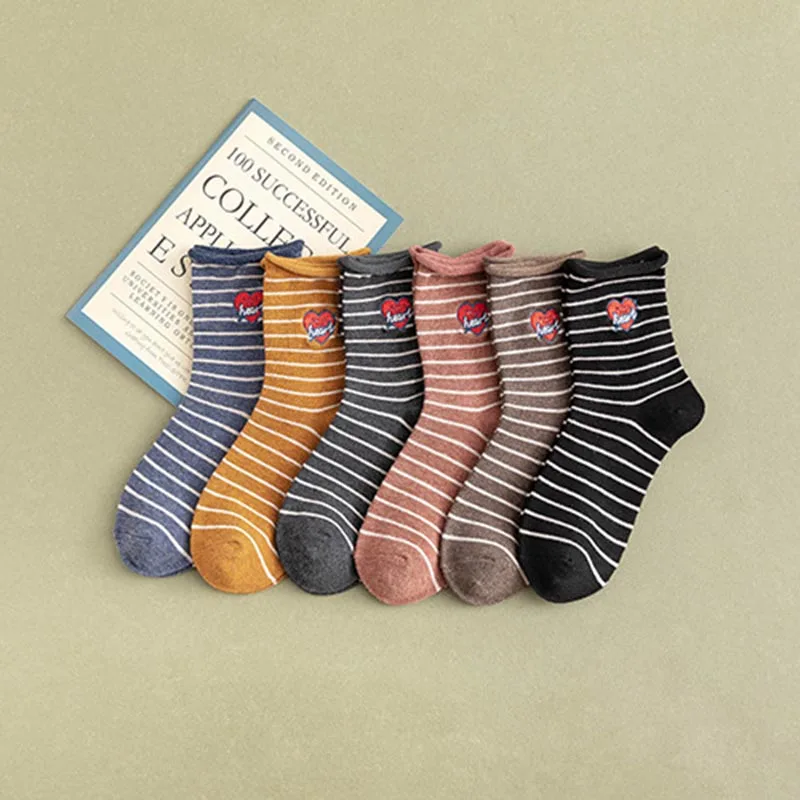 COSPLACOOL/теплые носки с вышивкой и надписью сердце забавные в полоску Harajuku