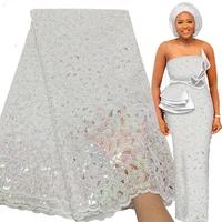 bestway new white handcut sequence african lace fabric high quality sequin nigerian wedding asoebi lace material luxury fabrics