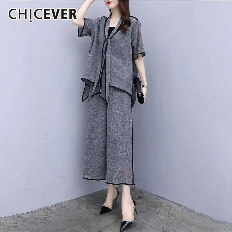 CHICEVER летний Повседневный Однотонный женский комплект из двух предметов с v