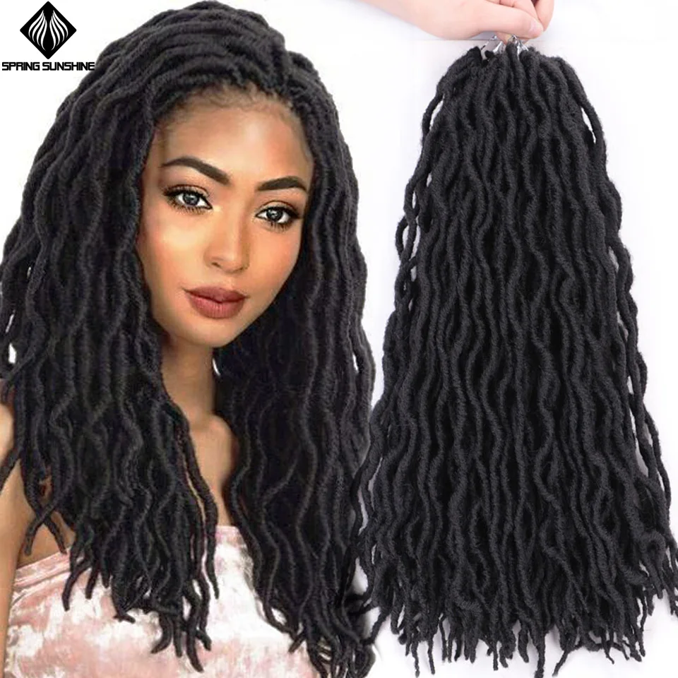 Весна солнце 12 18 дюймов Nu Locs Ombre Faux Locs Curly плетение волос Синтетические крючком косы волос