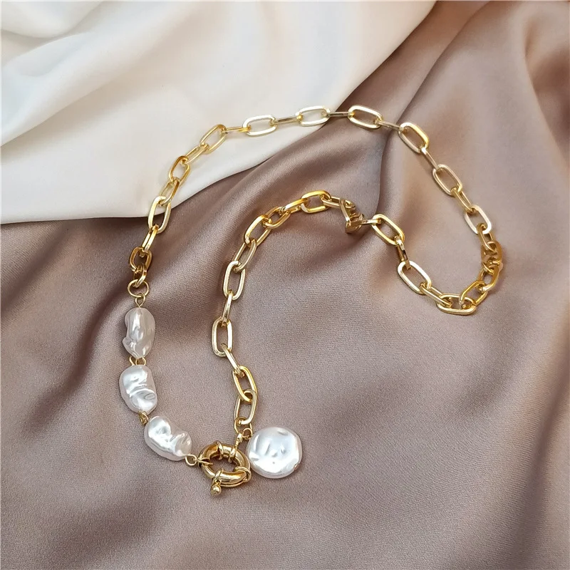Фото Женское металлическое колье Goth Pearl ожерелье золотого цвета с подвесками-лассо