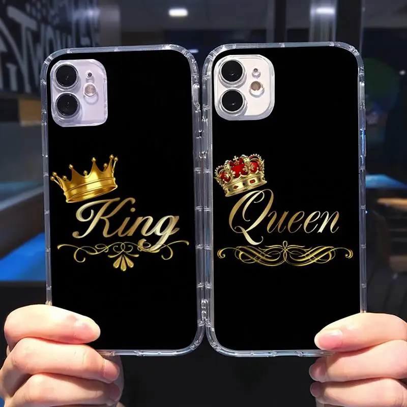 

King Queen Crown funda coque cover Phone Case Transparent soft For iphone 5 5s 5c se 6 6s 7 8 11 12 13 plus mini x xs xr pro max