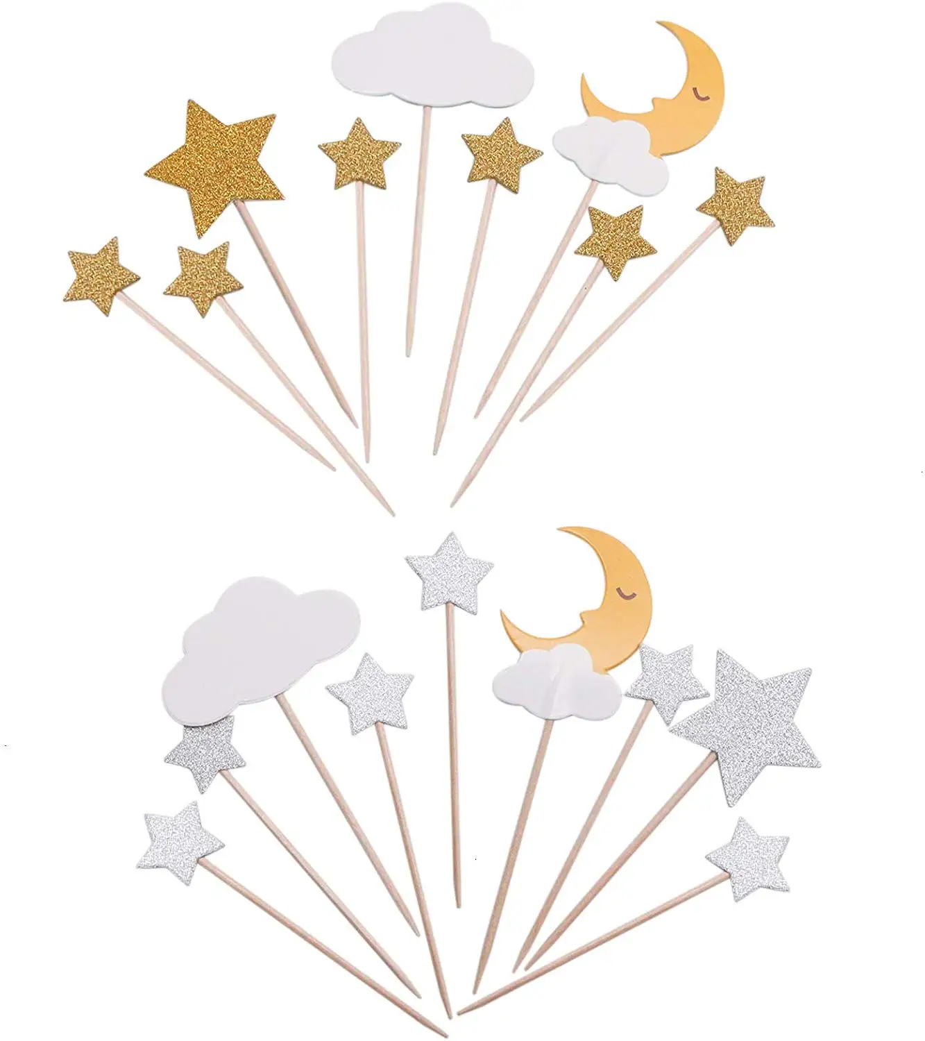 Metable 36 шт блестящая Звезда Луна кекс топперы вечерние пики для детского душа День