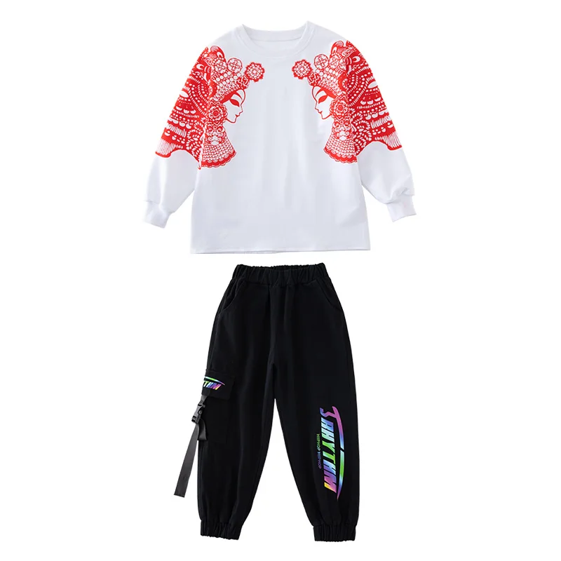 

New Boy Hip Hop Dance Clothes Long Sleeve Tops Black Pants Rave Clothes Jazz Performance Dance Costumes Street Dancewear 110-180
