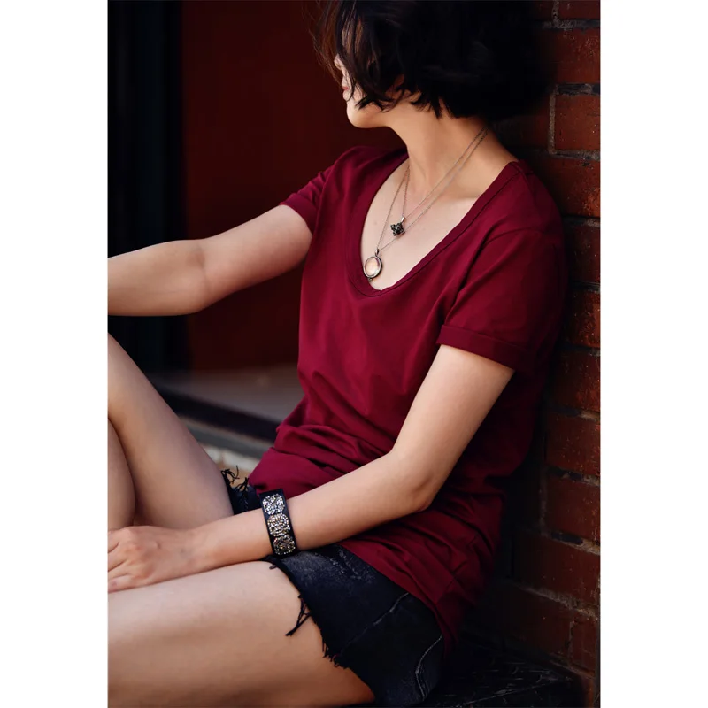 Футболка женская из чистого хлопка с круглым вырезом большого размера | Женская