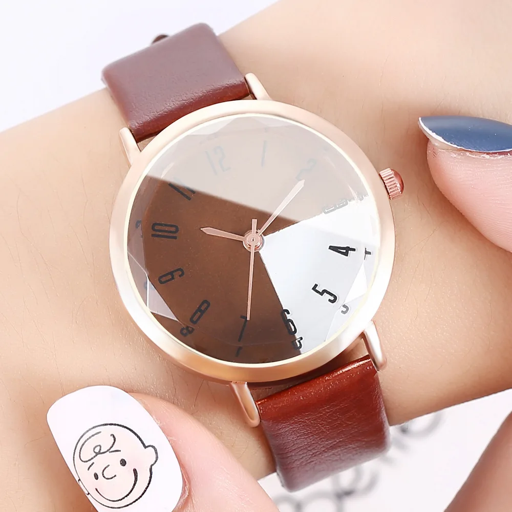 Простые женские деловые часы с разноцветным циферблатом модные кварцевые