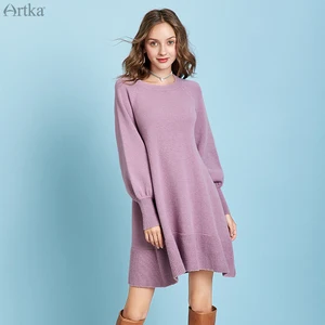 Женское трикотажное платье ARTKA, зимнее длинное платье-свитер с круглым вырезом и рукавами-фонариками, 4 цвета, YB10895Q, 2019