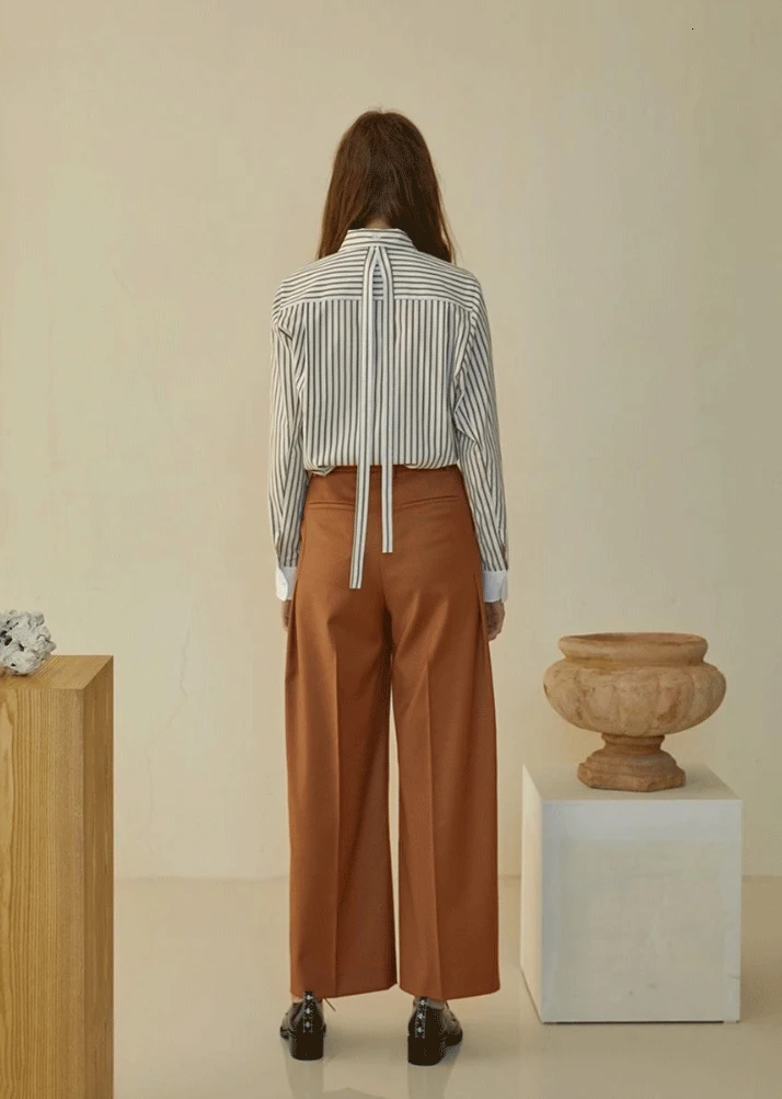 HDY Haoduoyi Femme осенние Простые Модные Стильные повседневные штаны элегантные OL с высокой талией широкие ноги выделяют тонкие коричневые брюки