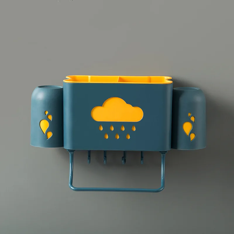 

Kitchen Multifunctional Wall-mounted Rack Wall-mounted Bathroom Toothbrush Cup Set Tooth Cup Holder Brush