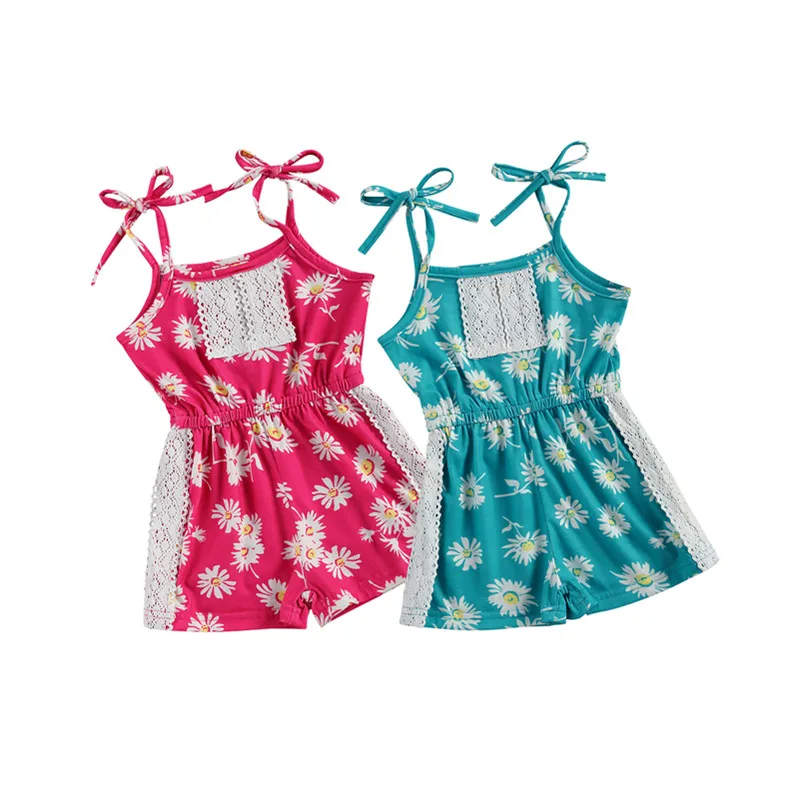 

0-6Y Toddler Baby Girl Sweet Romper Lace Floral Print Sleeveless Tunic Jumpsuit Playsuit Shorts Summer One Piece 2021