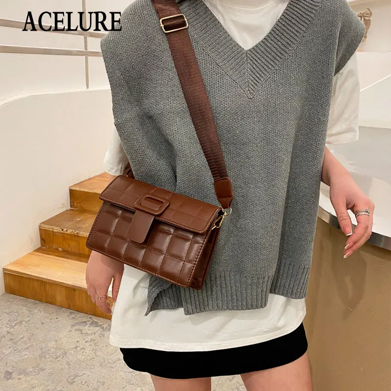 

ACELURE Fashion Armpit Pouch for Women Plaid Soft Solid Color PU Leather Small Shoulder Crossbody Bags Female Fashion Handbags