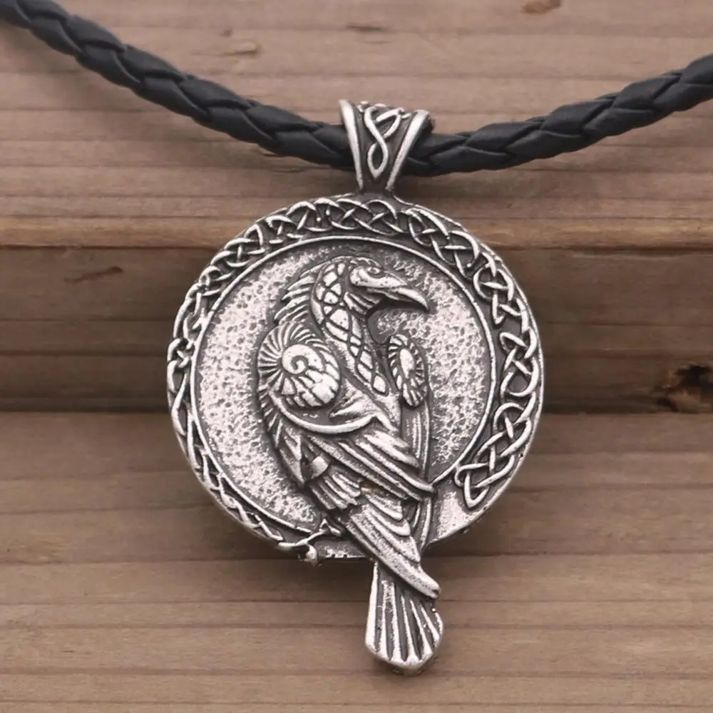 Odin ворона талисман амулет Викинг мужской кулон ожерелье Wicca Птица Ювелирные изделия руны Neckless Wiccan языческие аксессуары для мужчин и женщин - Окраска металла: Leather Chain Silver