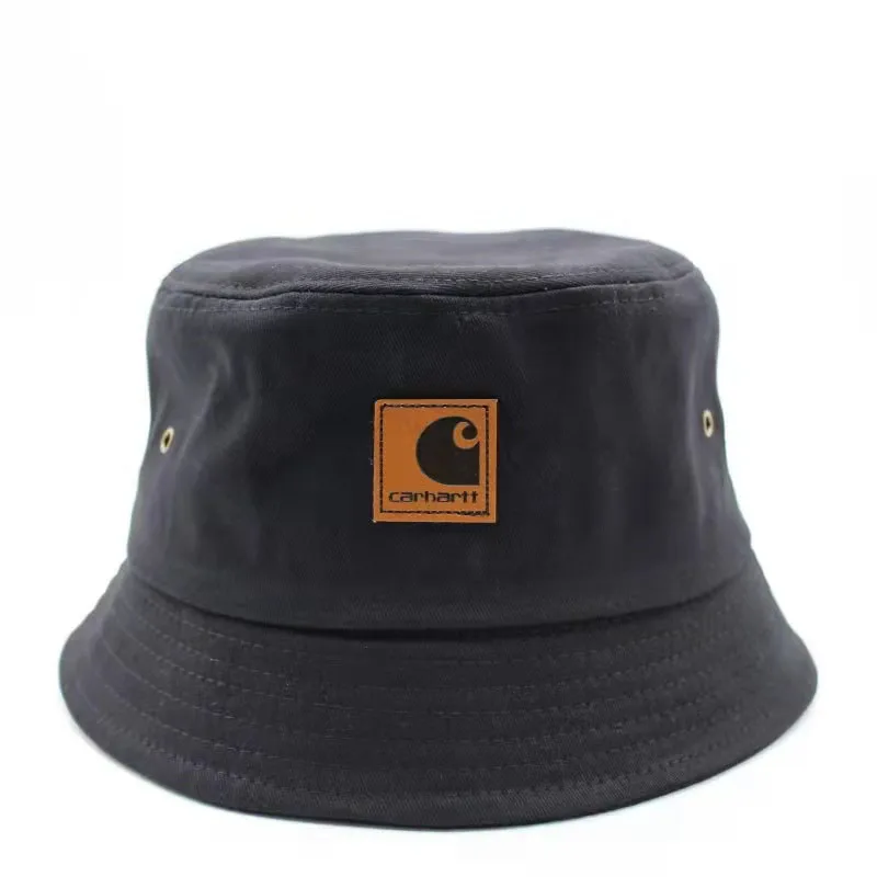 

2021 Tooling Retro Short Brim Fisherman Hat Folding Flat Top Leather Label Basin Hat Hip-Hop Sunshade Fisherman Cap