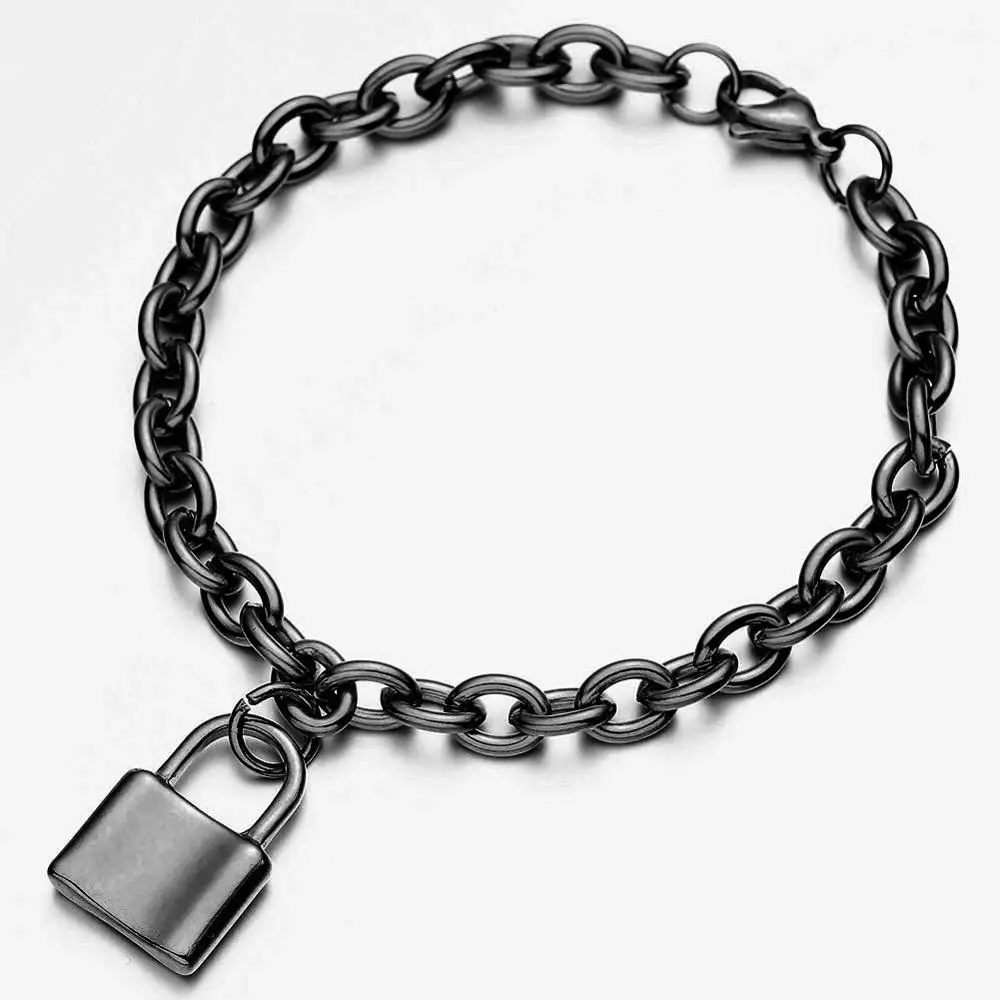 black Золотой, черный, 3 цвета, нержавеющая сталь, замок, подвеска, замок, браслет для женщин, мужчин, цепочка, звено, дружба, подарки, браслеты - Окраска металла: black