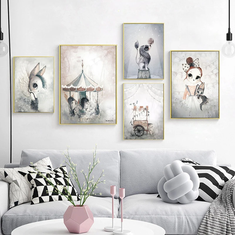 Мультяшное настенное искусство для детского сада Картина на холсте украшение