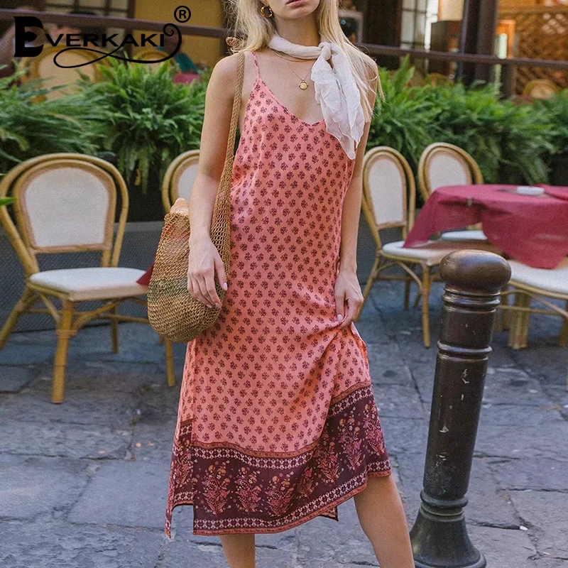 Женское длинное платье Everkaki Пляжное винтажное свободное макси с принтом в стиле