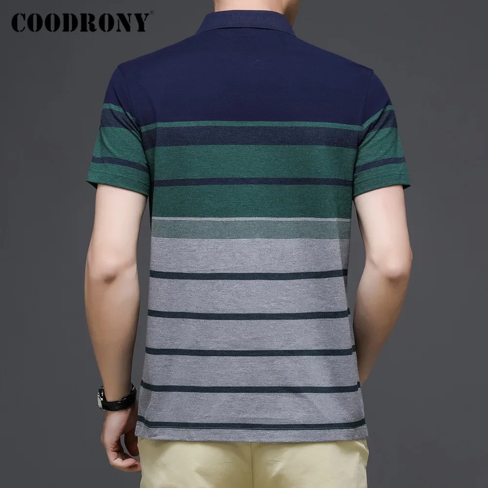 COODRONY Brand Spring Summer Fashion Stripe Short Sleeve Polo-Shirt Men High Quality 100% Cotton Business Casual Cool Top C5185S