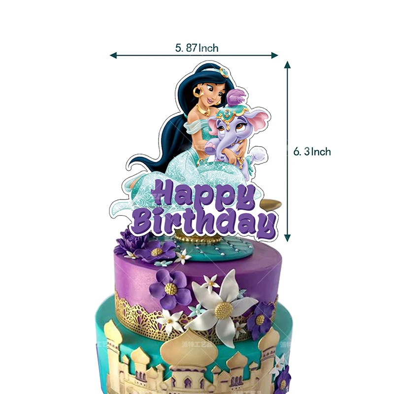 60pcs/Set Princess Jasmine Theme Supplies Latex Balloon Birthday Flags Cake Toppers Girl's Party Decoration Kids Toys Suit | Дом и сад