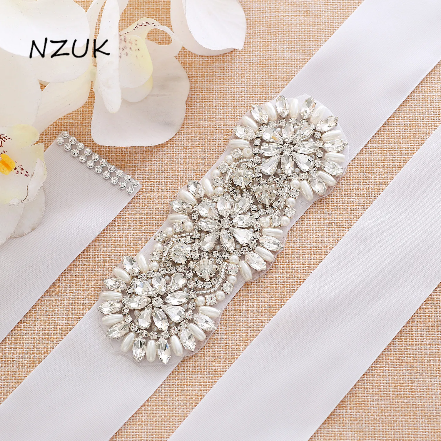 NZUK серебряные стразы свадебный пояс ленты с кристаллами и жемчугом для свадебных