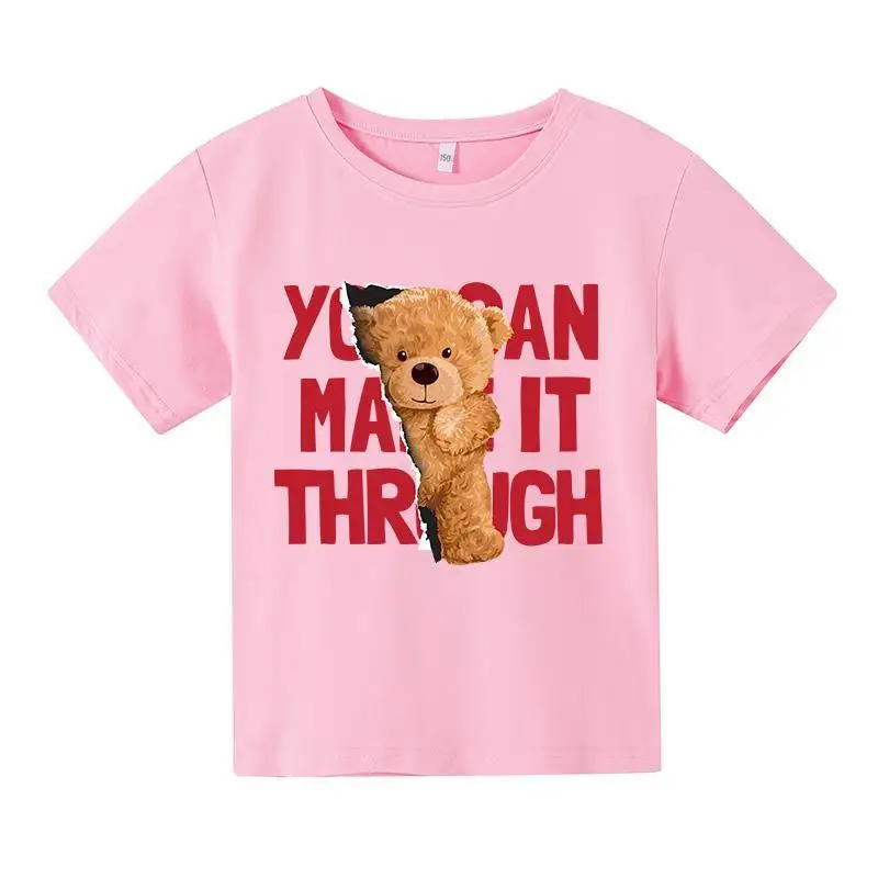 

Personality Trend Cute Bear Pattern Printing Pure And Fresh Fitness Short Sleeve Girl T-shirt Cartoon Pullover Boys Clothes Baby
