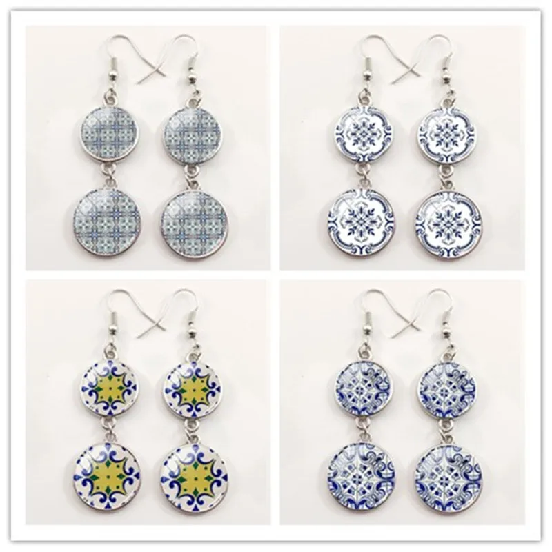 2020 португальские графические серьги в виде плитки цветка мандалы из Португалии